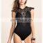 china fashion new product sexy women tight black crochet bodysuit