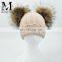 New Design Unisex Custom Real Fur Two Balls Baby Knit Hat / Kids Winter Beanie Crochet Baby Winter Hat