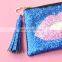 hot selling glitter lips clutch bag women fashion cosmetic makeup bag