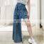 TWOTWINSTYLE Women Denim Skirt High Waist With Sashes Patchwork Loose Streetwear Asymmetrical