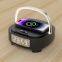 Quick Charge 15W Desktop speaker 3 In 1 Charger Digital Alarm Clock Wireless Charger With LED Light