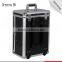 Aluminum artist cosmetic rolling wheel make up display case with lights mirror