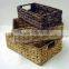3 pieces set water hyacinth baskets without lid, rectangular woven storage basket,