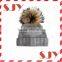 Fold up blank wholesale custom winter cashmere hat with fur pom