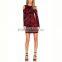 Woman Long sleeve cold shoulder round neckline sheath vintage red print dress