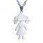 Women Men stainless steel smooth litter girl pendant necklace