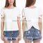 Fashion Women Crew Neck Shirt Casual Loose Blouse Crop Tops Summer White T-shirt Top Blouse+colors available +custom logo