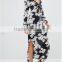 Spring New Women Black Floral Print Chiffon Dress Long Sleeved Long Maxi Dress