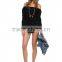 Woman off the shoulder long sleeve tie waist sexy black romper
