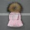 Myfur Chinese Manufacturer Woolen Hat for Kids With Detachable Raccoon Fur Pompom
