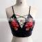 Embroidered PU Leather Harness Sling Shirt Underwear Bra Crop Tops