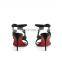 High heel sandal black snake shinning print buckle strap multiple cross strap open toe stylish heeled women shoes