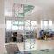 Where to buy custom stair case, stainless steel glass treads spiral staircase