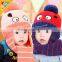 2015 Winter Newest Cute Eyes Embroidery Acrylic Stripe Knit Siamesed Two Piece Set Baby Hat and Scarf