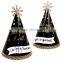 Novelty 2016 Glitter Gold Black Happy New Year Party Cone Hat Paper Party Hat