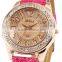 Women's Fashion Rhinestone Rose Gold Crystal Pink Leather Bracelet Quartz Watch