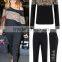 Ladies Leopard Print & Off Shoulder black Tracksuit Jessica Wright Celeb Joggers