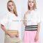 New Fashionable High Quality Comfortable with stripe split ladies linen fabric blouse