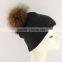 Myfur Newest Fashion Winter Crochet Hats Unisex Wholesale Genuine Raccoon Fur Pompom Beanie Wool Hats