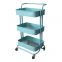 Foldable Utility Cart With Wheels Multi-purpose Metal 3 Tiers Cart Multilayer Black Color Metal Iron