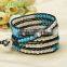 Topearl Jewelry Freshwater Pearl Blue turquoise Charm Bracelet Woven Leather Wrap Bangle for Women 33.5 InchesCLL134