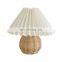 Korean Style Small Mini Decorative Wooden Bedside Fabric Pleated Lampshade Indoor Nightstand Lighting Table Lamp