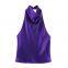 Summer new European and American style women's fashionable and sexy spicy girl silk texture hanging neck top
