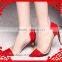 OP37 lady shoes Red color PU with PVC Comfortable Pointed Toe Low Heel Women Pump Dress Shoes