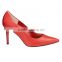 2016 high fashion Pointed toe high heel classic ladies breatheable PU lining comfortable RED sheep skin pump shoes