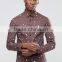 Long Sleeve Spread Collar Mens Pre-Shrunk 97% Cotton 3% Elastane Breathable Slim Fit Casual Brown Printing Shirts