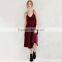 new fashion ladies dress v neck long red plain shoulder-straps elegant