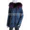 Myfur Women Warm Jeans Parka Chaqueta with Super Big Size Raccoon Fur Hood