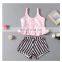 Girls 2pc Clothes Set Baby Toddler Outfits Summer T- Shirt + Striped Shorts Children Kids Sets