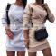 Custom logo women long sleeve corset adjustment waist crew neck hoodie sweaters and pullover casual dresses