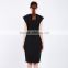 Women's Summer Plunge V Neck Back Zipper Short Cap Sleeve Slim Bodycon Dress Black Cocktail Dress