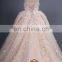 Hot SHMY-W0054 Guipure lace Appliqued Handmade Flowers Strapless Pink Puffy Princess Ball Gown Wedding Dress