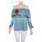Wholesale China Supplier OEM Service Lady Denim Off The Shoulder Top