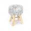 Customized beautiful snow white  faux fur round stool chair with wooden legs for living room