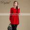 China Women's Red Long-Sleeved Slim Fit Sweater Knitted Casual Style Crew Neck Solid Pattern Winter Season