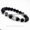 Silver Plated Leopard Head Charm Bracelet Black Agate Natural Stone Bead Jewelry