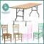 wooden rectangular banquet hall chairs and tables
