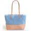Custom large denim tote bag with leather handle