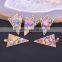 Multicolor Druzy Quartz Stone Pendant, Rose Gold Plated Drusy Gem Stone Slice Pendant