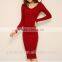 2016 Customized manufactorying korean style long sleeve V neck knitted ladies dress