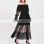 Customized Sexy Ladies Off Shoulder Long Sleeve Lace Overlay Elastic Waist Maxi Dress