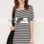 Contracted stripe straight dress with short sleeves