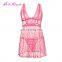 Drop Shipping Gorgeous Pink Plunge Neck Sheer Mesh Women Lingerie Sexy