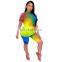 Summer Tie Dye Print Basic T Shirt Women Casual Outfits Wear Jogging Biker Tees Shorts Two Piece Set