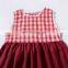 2019 summer Girls red white plaid Dresses kids lace princess dress