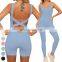 Butt Lifting Cross Back One Piece Jumpsuits Custom Rompers Gym Fitness Workout Bodysuit Seamless Ribbed Yoga Jumpsuit For Women